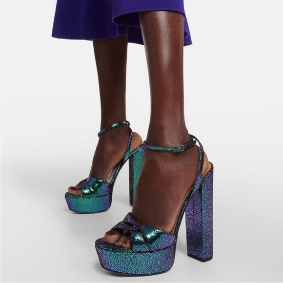 New AQUAZZURA Sinner Ombre Platform Ankle-strap Sandals In Petroleum 39.5 - Picture 1 of 14